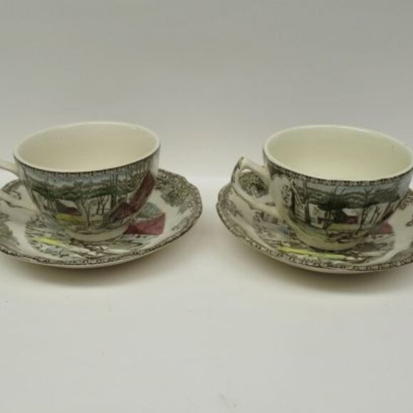 2 - Johnson Bros England The FRIENDLY VILLAGE Ice House Coffee Cups and Saucers - Picture 3 of 5
